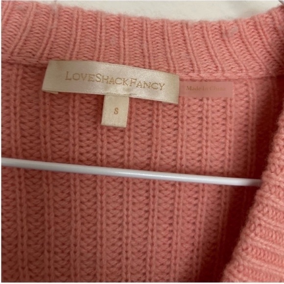 LoveShackFancy Branton Cashmere Cropped Cardigan Sweater Pink - Picture 10 of 10